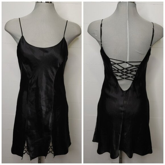 BLACK satin rhinestone chemise size S - Picture 1 of 16